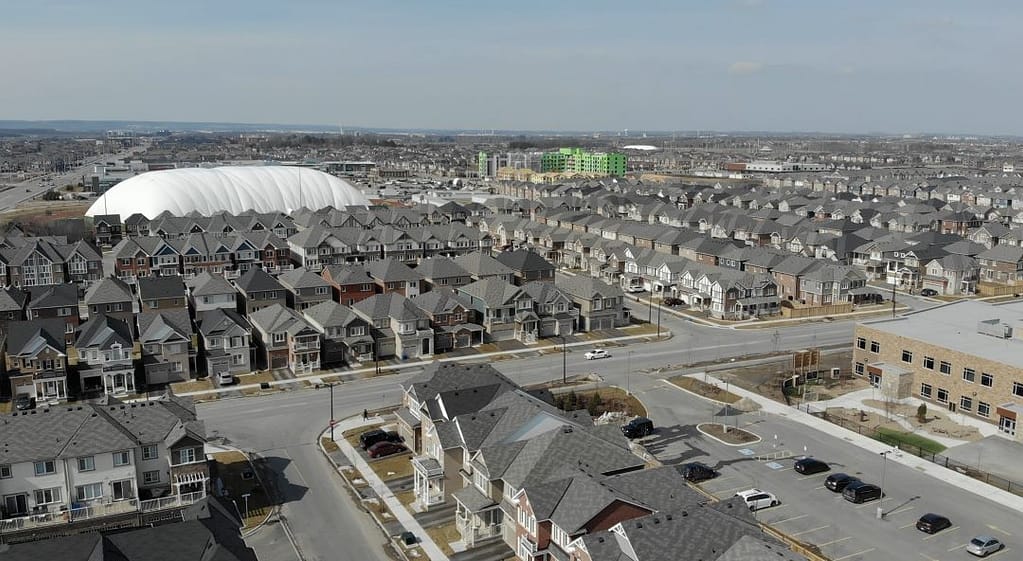 Aerial view of Milton Ontario on a sunny day