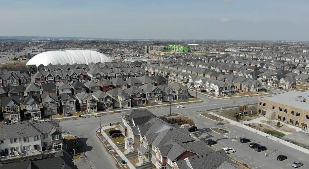 Aerial view of Milton Ontario on a sunny day